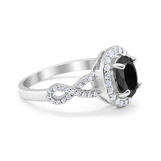 Art Deco Wedding Ring Oval Simulated Black CZ