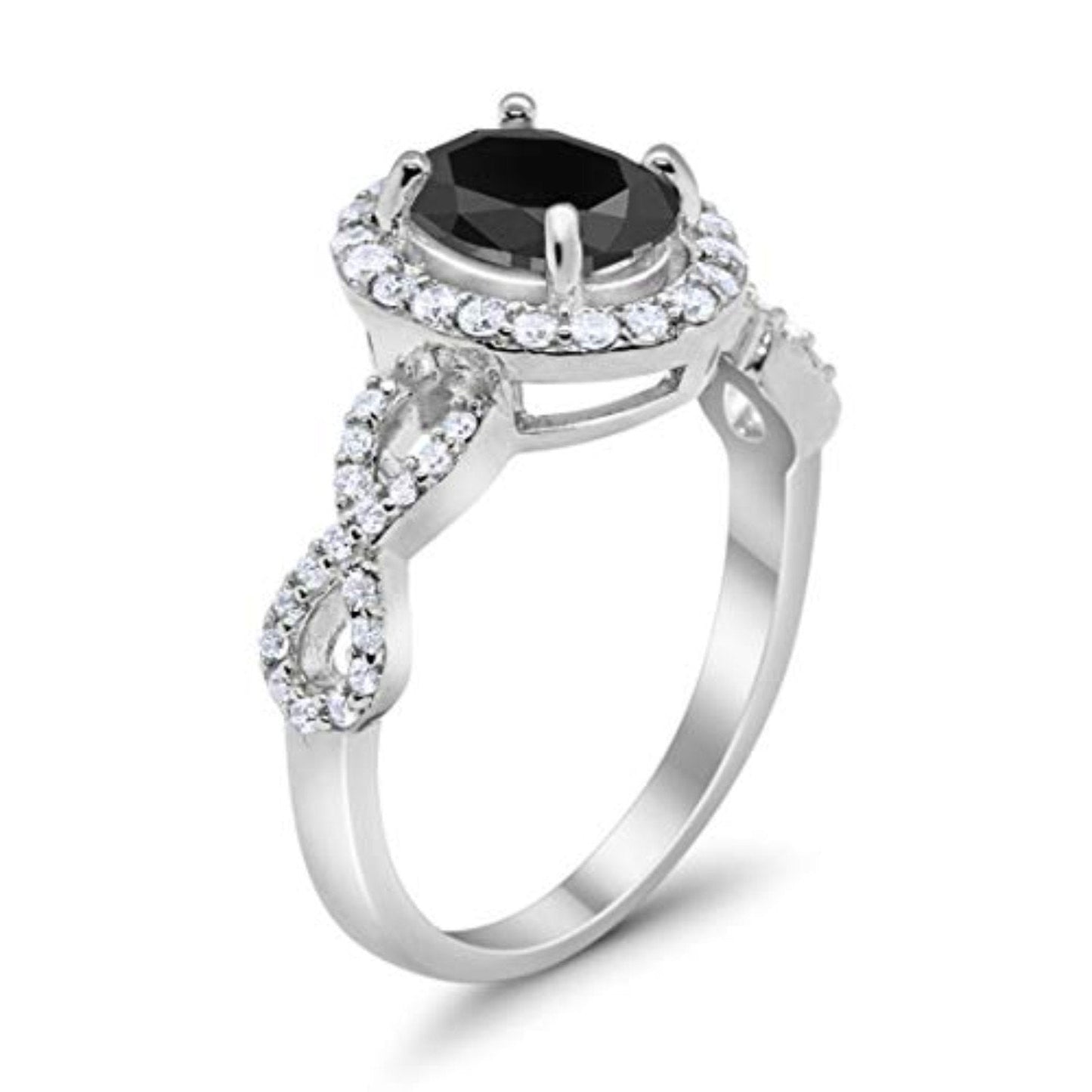 Art Deco Wedding Ring Oval Simulated Black CZ