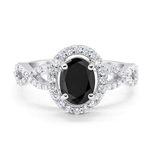 Art Deco Wedding Ring Oval Simulated Black CZ