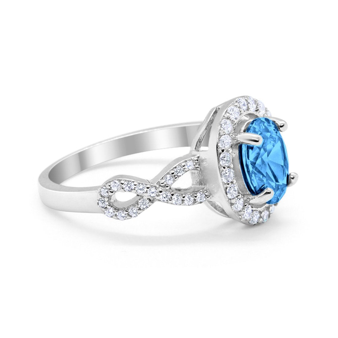 Art Deco Wedding Ring Oval Simulated Blue Topaz CZ