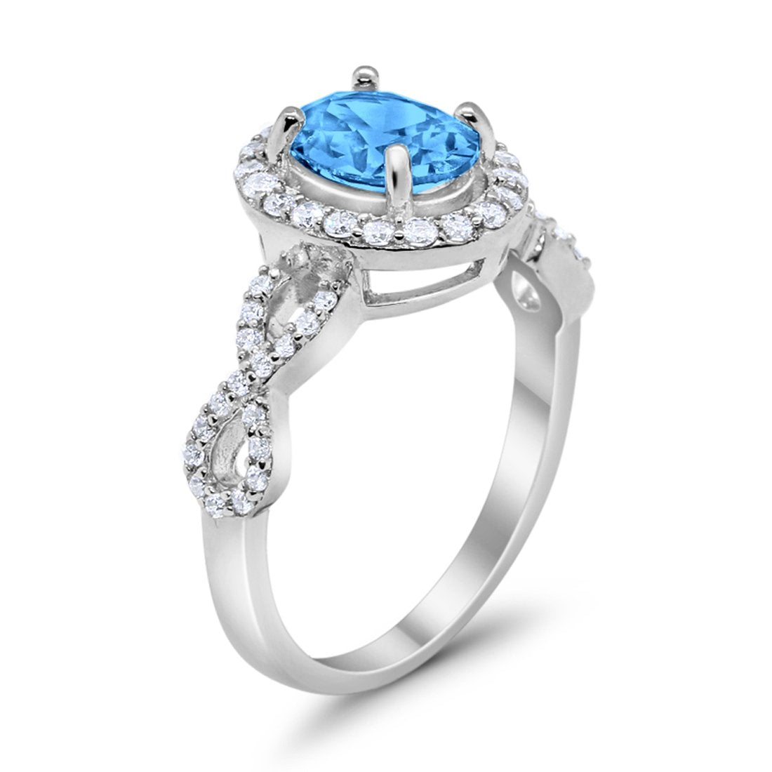 Art Deco Wedding Ring Oval Simulated Blue Topaz CZ