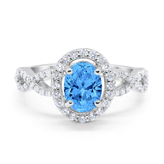 Art Deco Wedding Ring Oval Simulated Blue Topaz CZ