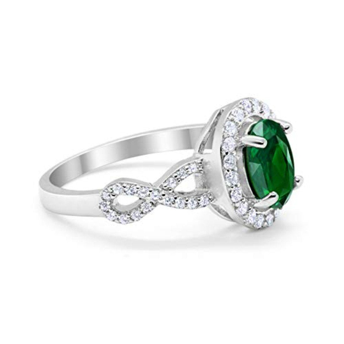 Art Deco Halo Oval Simulated Emerald CZ Wedding Ring