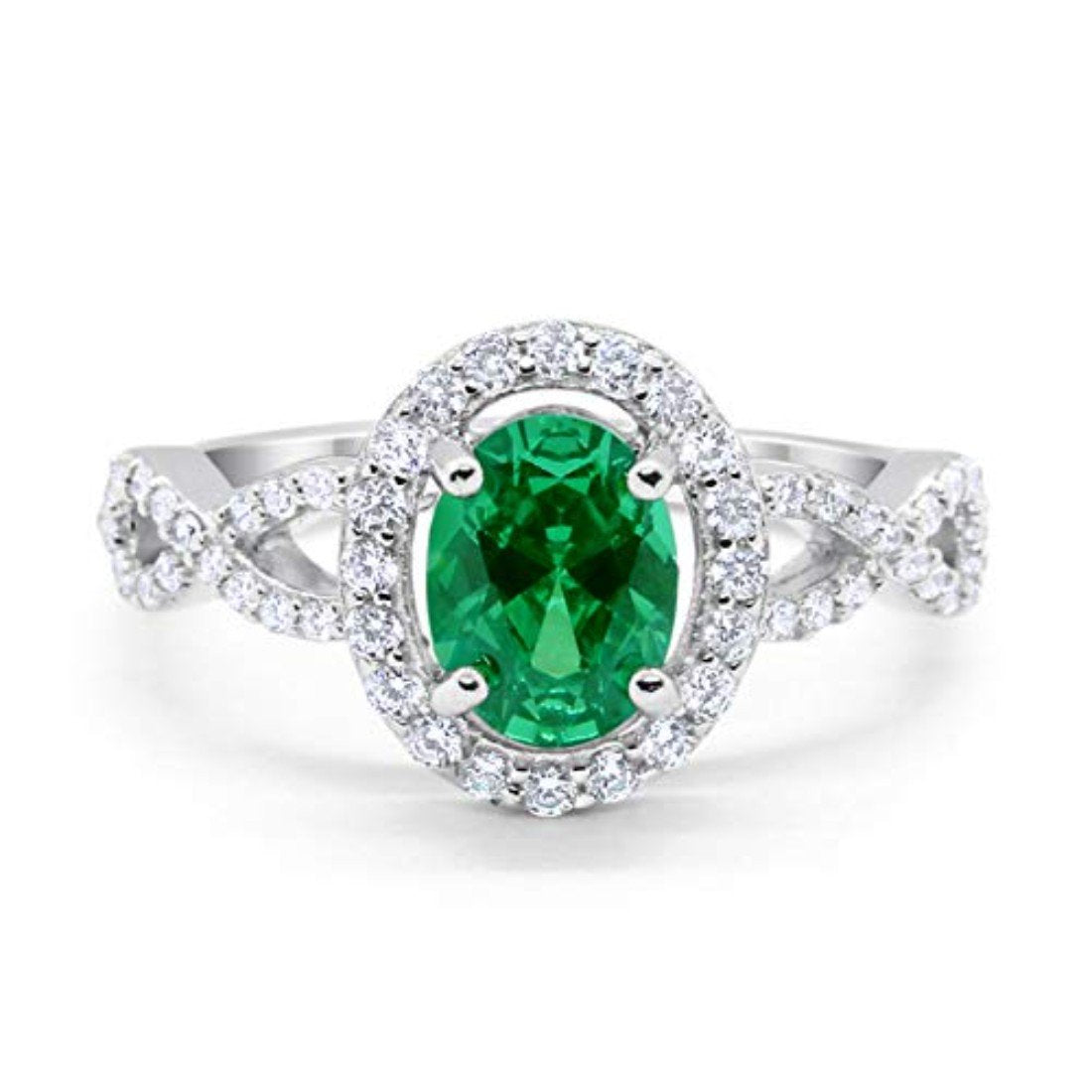 Art Deco Halo Oval Simulated Emerald CZ Wedding Ring