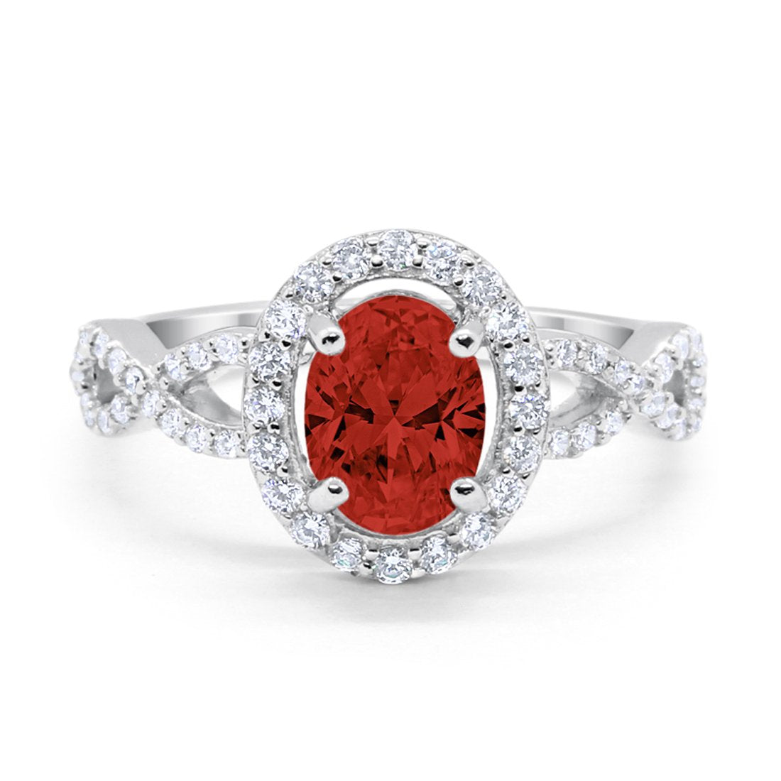 Art Deco Wedding Ring Oval Simulated Garnet CZ