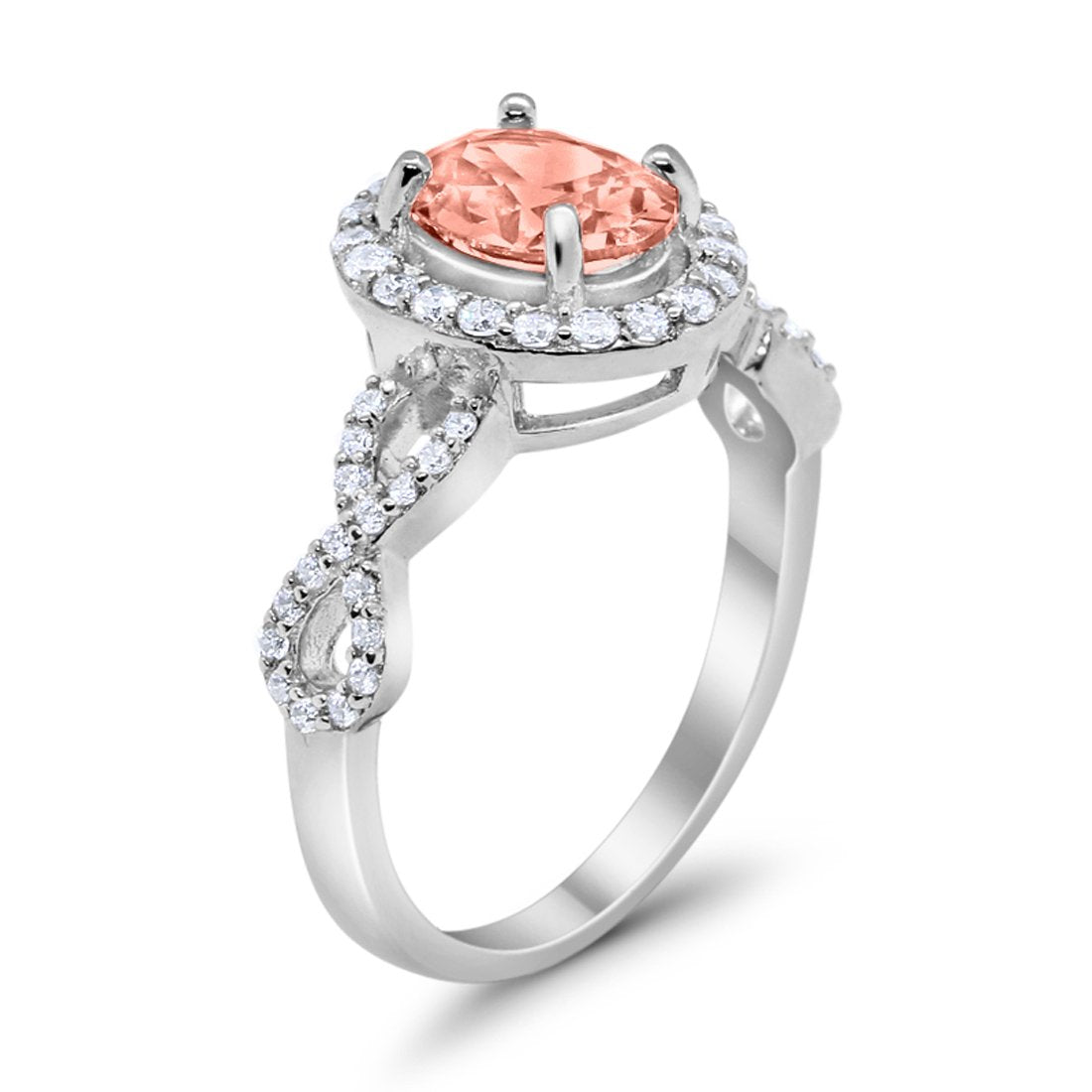 Art Deco Wedding Ring Oval Simulated Morganite CZ