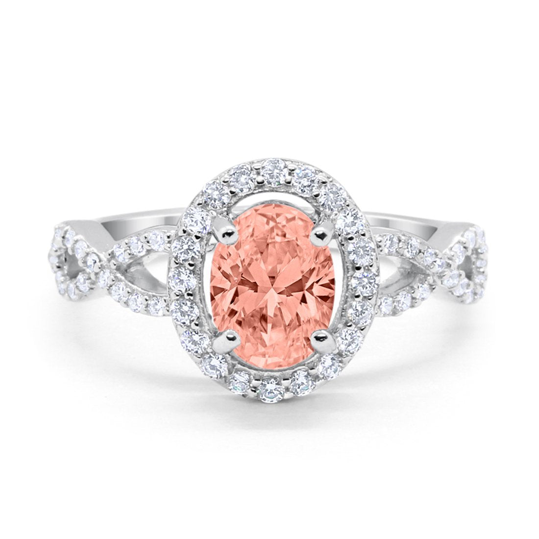 Art Deco Wedding Ring Oval Simulated Morganite CZ