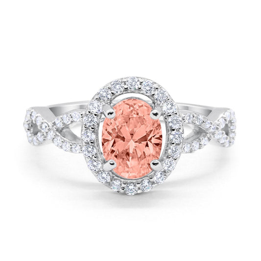 Art Deco Wedding Ring Oval Simulated Morganite CZ