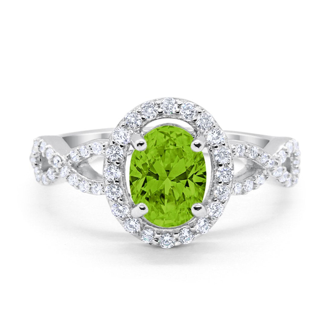 Art Deco Wedding Ring Oval Simulated Peridot CZ