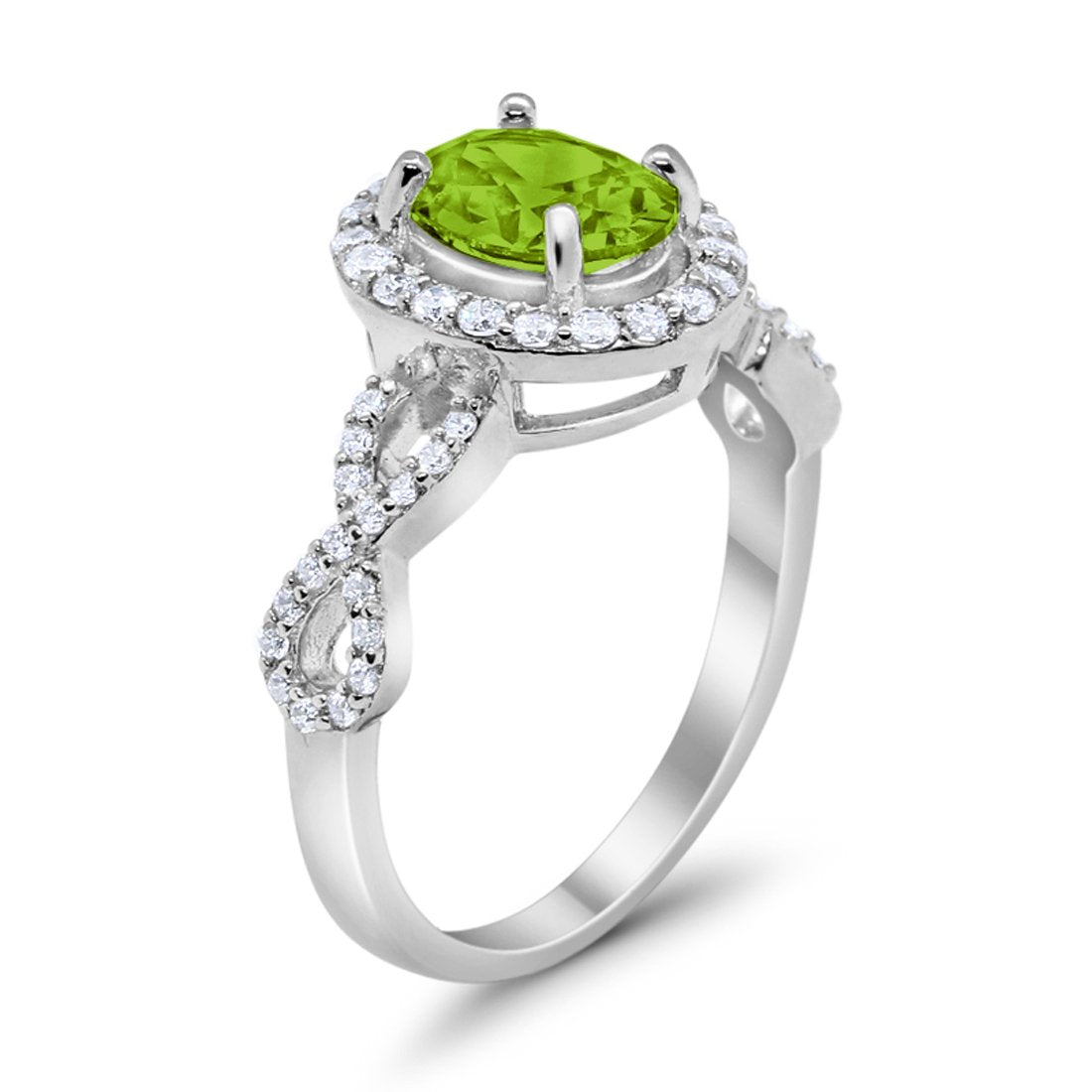 Art Deco Wedding Ring Oval Simulated Peridot CZ