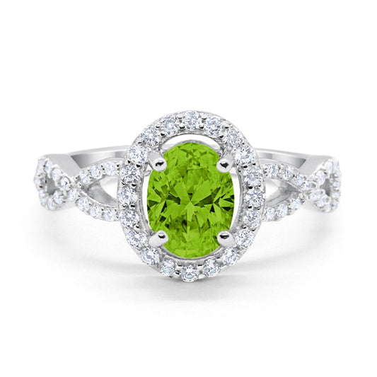 Art Deco Wedding Ring Oval Simulated Peridot CZ