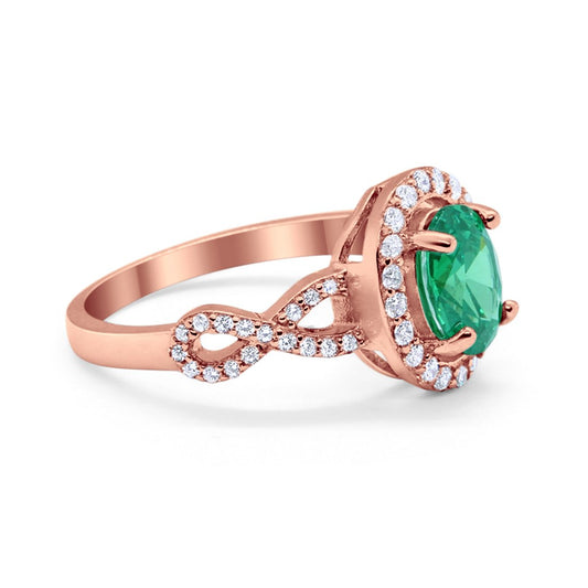 Infinity Oval Rose Tone, Simulated Green Emerald CZ Wedding Bridal Ring