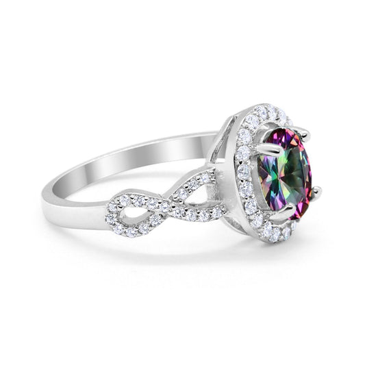 Infinity Wedding Bridal Ring Oval Simulated Rainbow CZ Solid