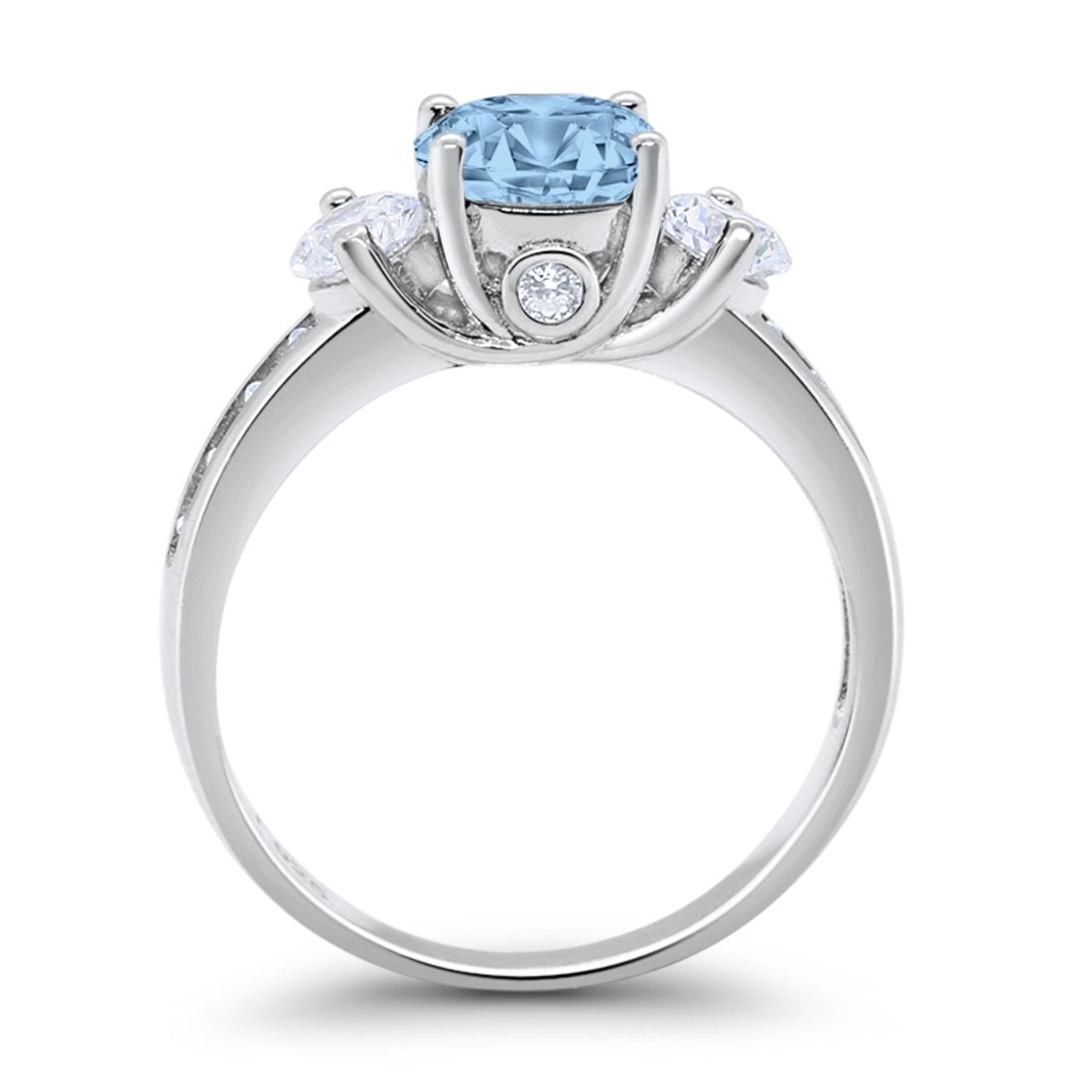 Three Stone Wedding Ring Simulated Aquamarine CZ