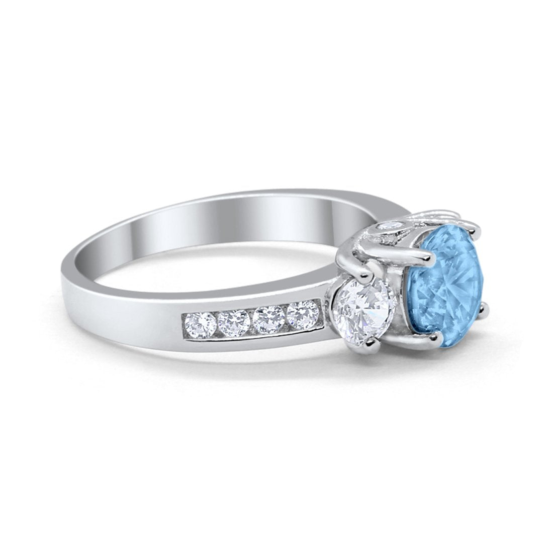 Three Stone Wedding Ring Simulated Aquamarine CZ