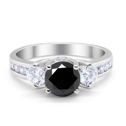 Three Stone Wedding Ring Simulated Black CZ Round