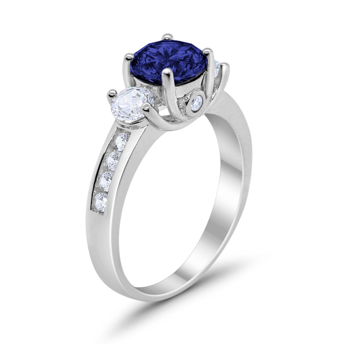 Three Stone Wedding Ring Simulated Blue Sapphire CZ