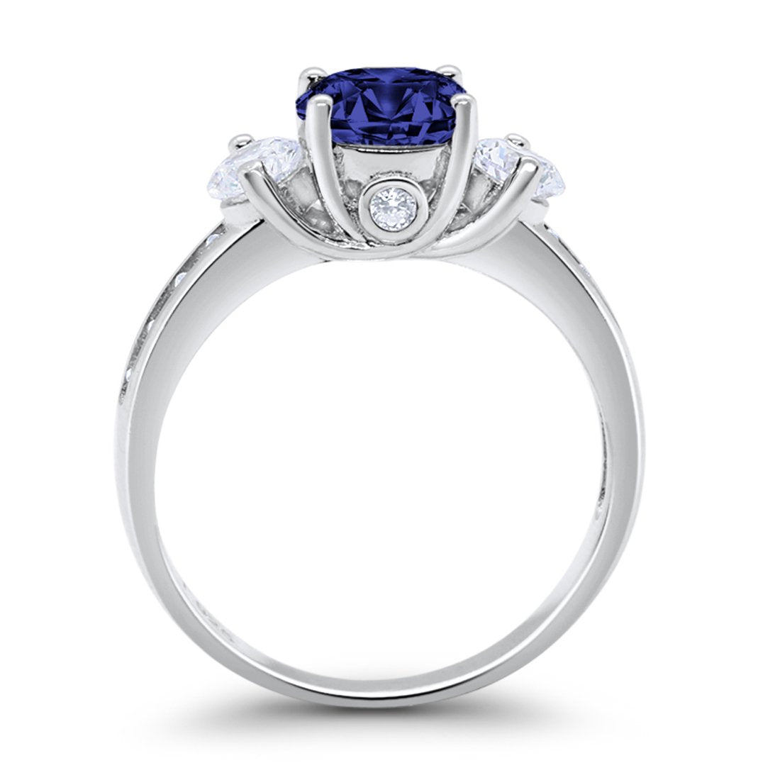 Three Stone Wedding Ring Simulated Blue Sapphire CZ