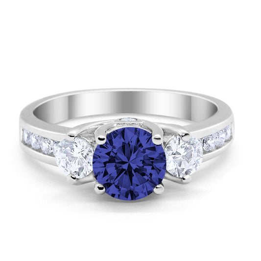 Three Stone Wedding Ring Simulated Blue Sapphire CZ