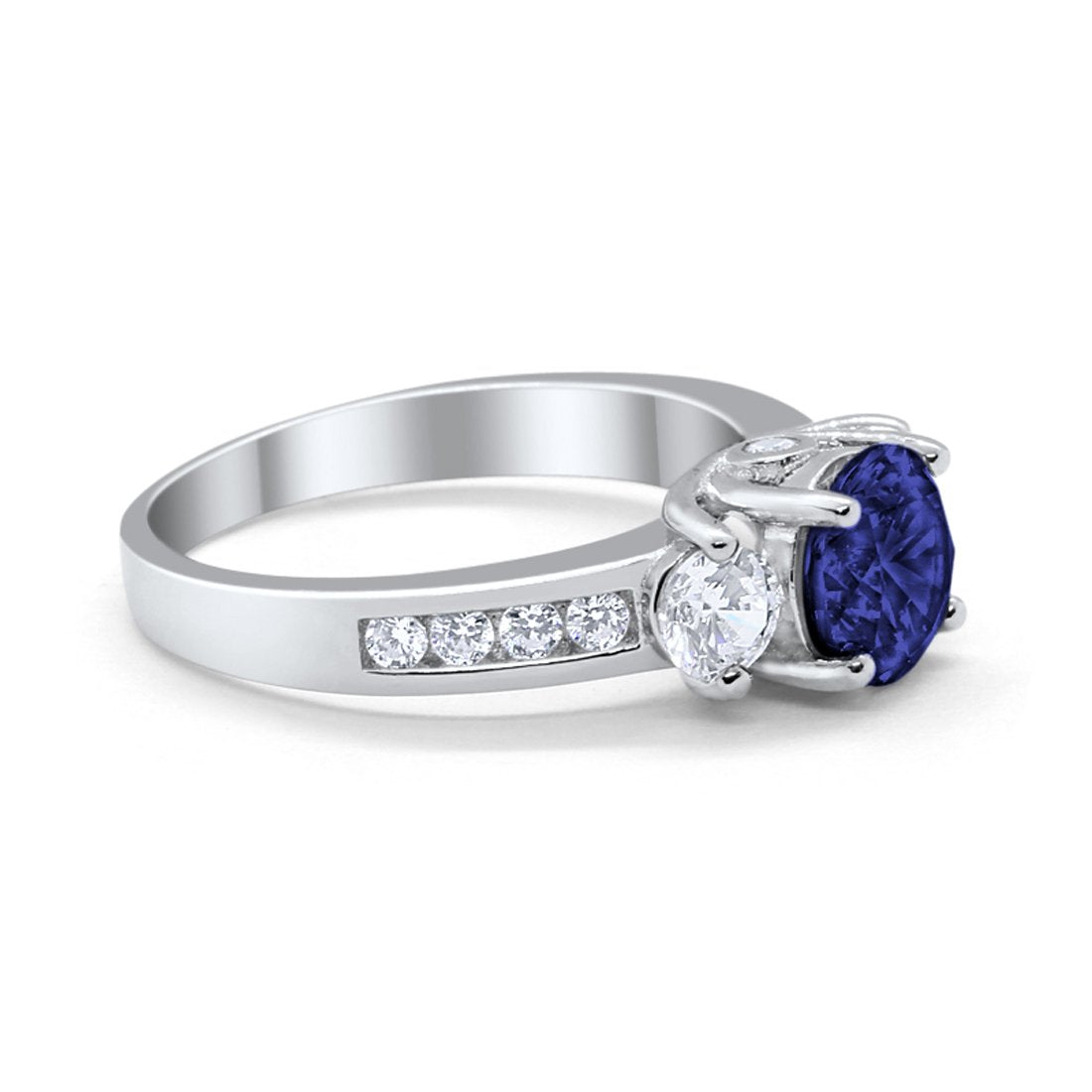 Three Stone Wedding Ring Simulated Blue Sapphire CZ