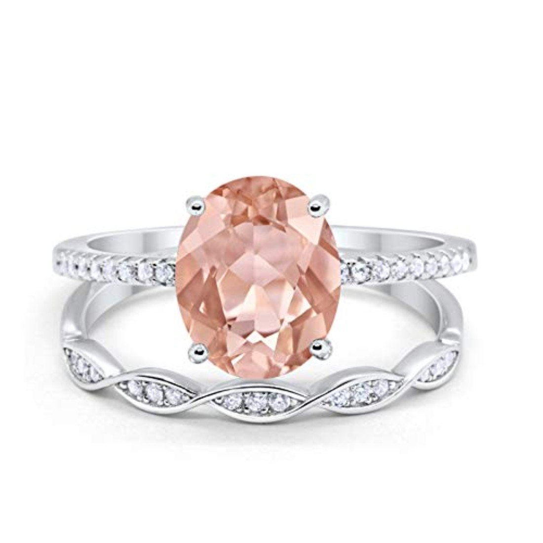 Two Piece Wedding Oval Ring Simulated Morganite CZ