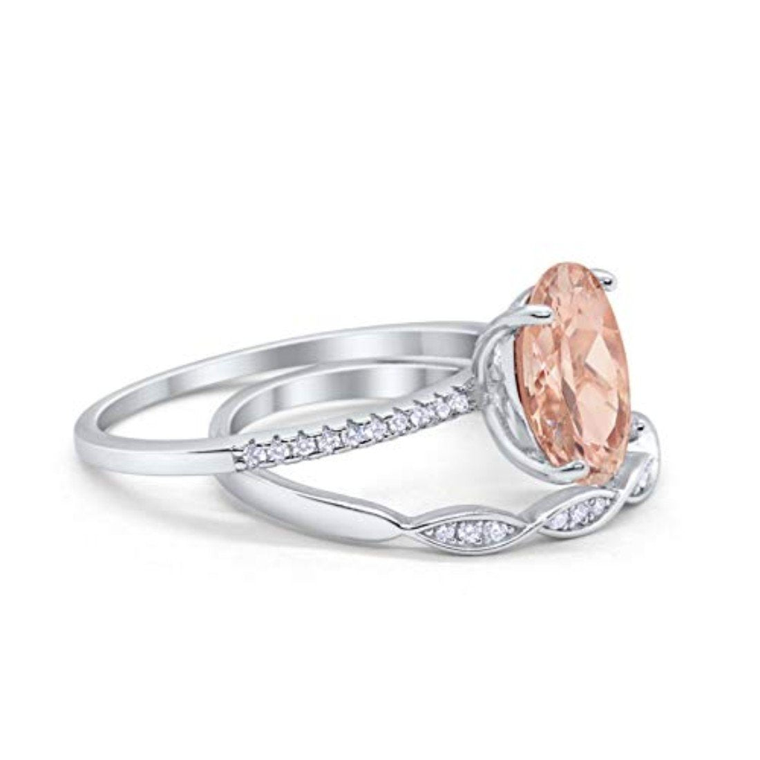 Two Piece Wedding Oval Ring Simulated Morganite CZ