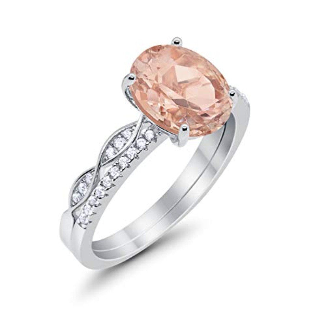 Two Piece Wedding Oval Ring Simulated Morganite CZ