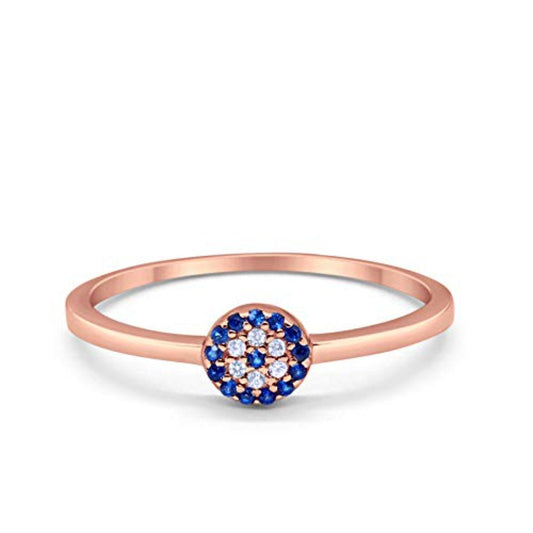 Evil Eye Ring Blue Sapphire Round Rose Tone, Cubic Zirconia