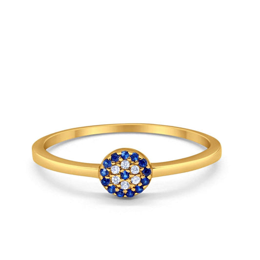 Evil Eye Blue Sapphire Round Yellow Tone, Simulated CZ Ring