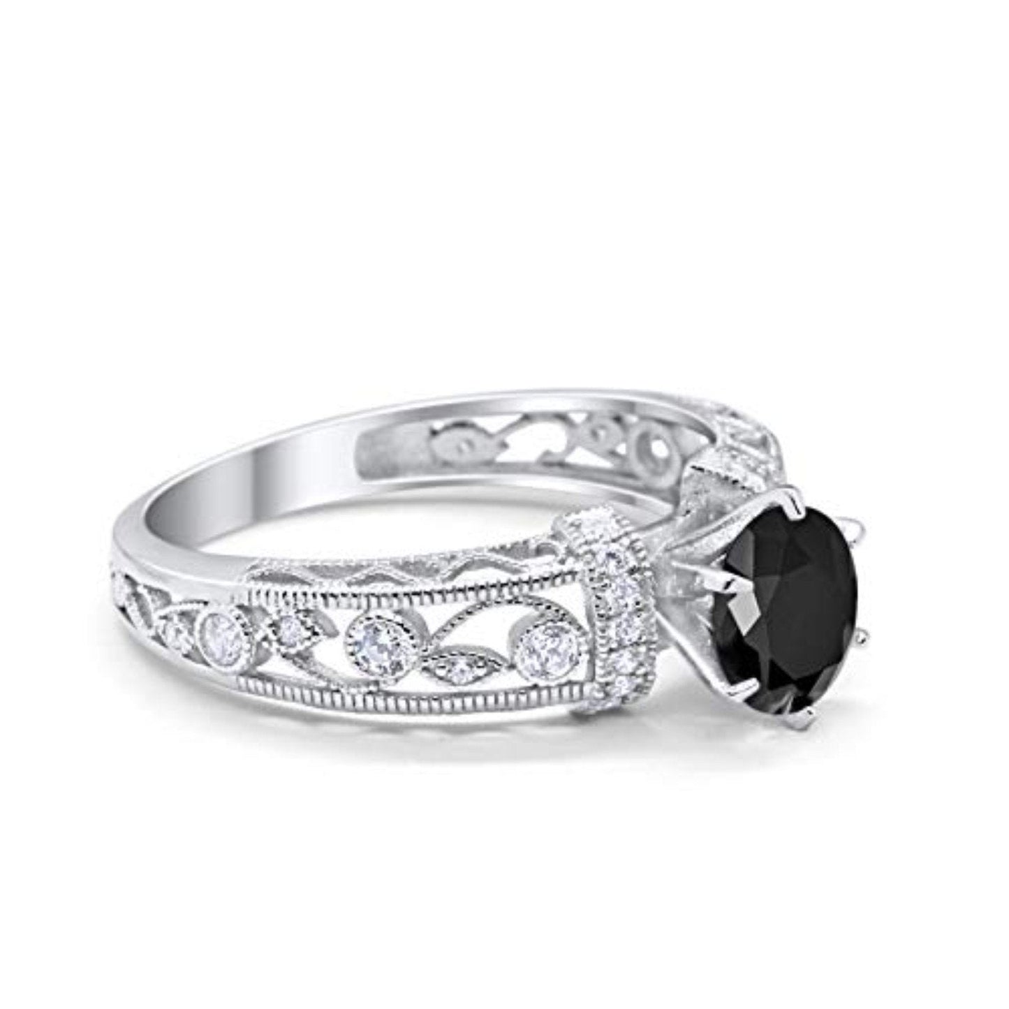 Art Deco Round Simulated Black CZ Wedding Promise Ring