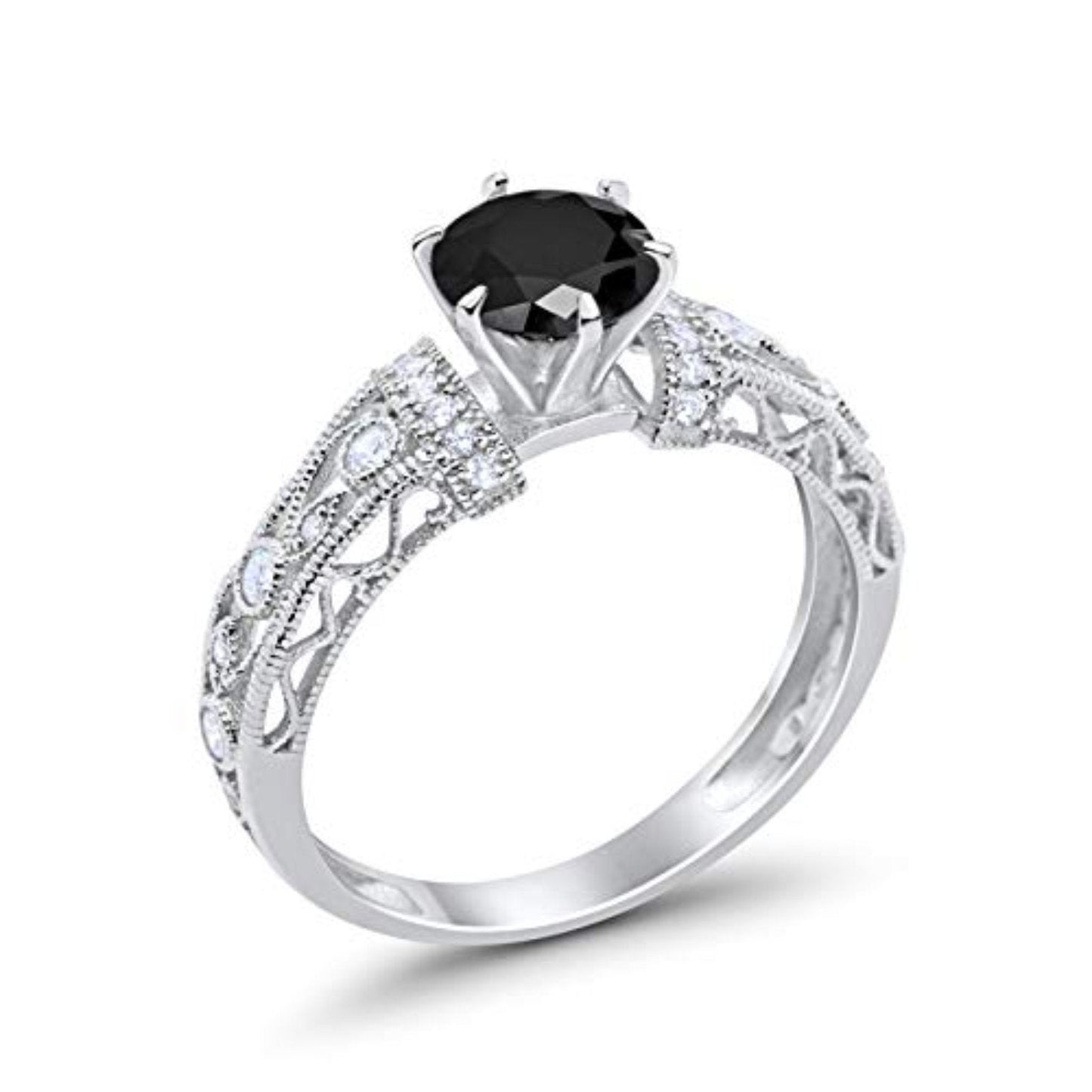 Art Deco Round Simulated Black CZ Wedding Promise Ring