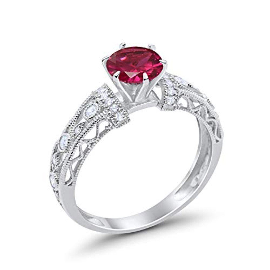 Art Deco Wedding Round Simulated Ruby CZ Promise Ring