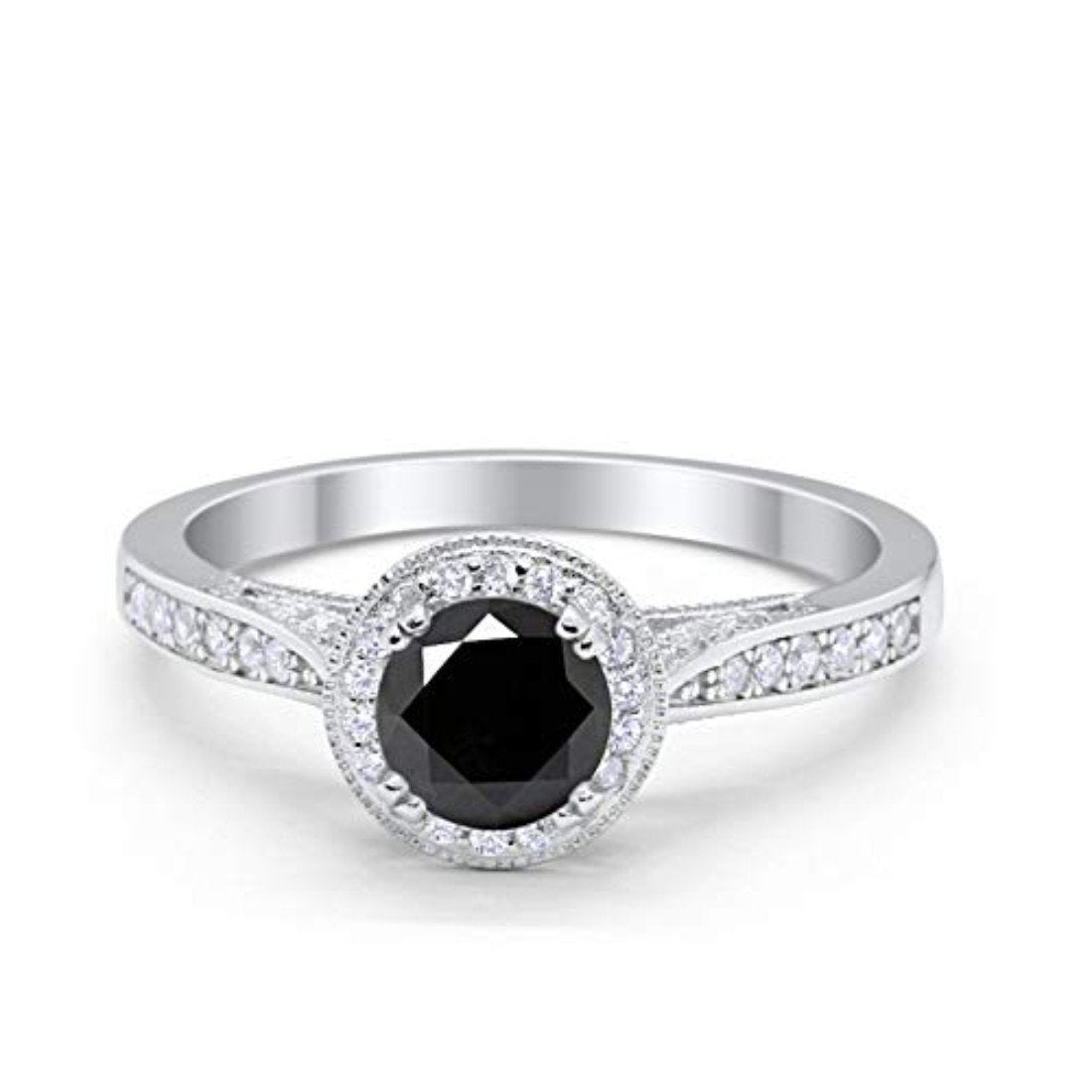 Halo Art Deco Engagement Ring Round Simulated Black CZ