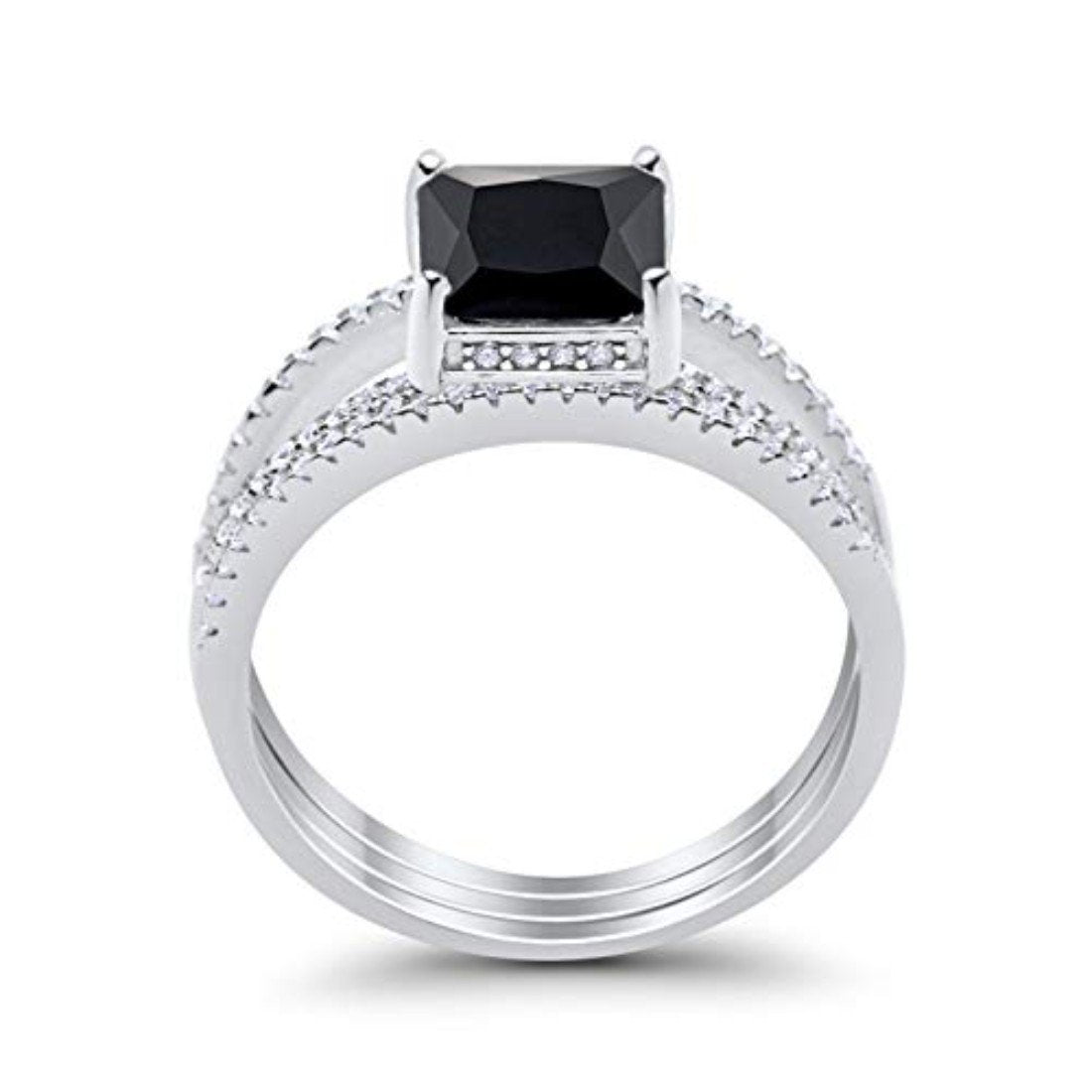 Cushion Cut Engagement Bridal Ring Simulated Black CZ