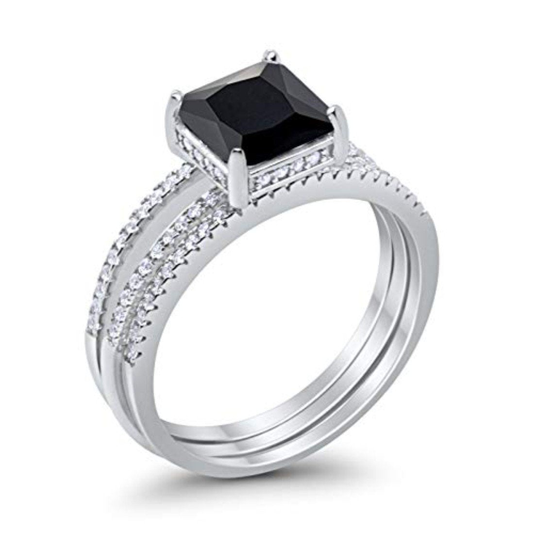 Cushion Cut Engagement Bridal Ring Simulated Black CZ