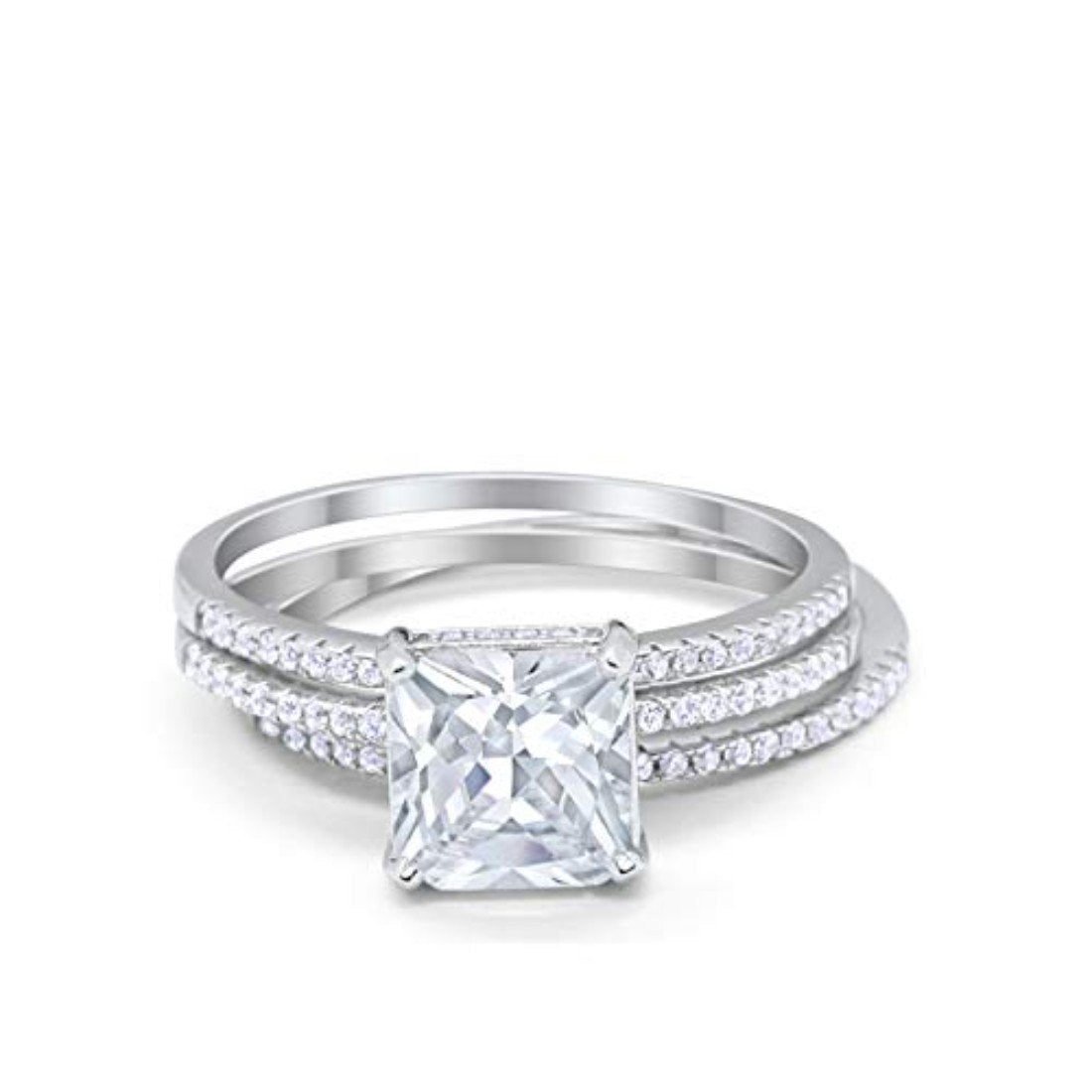 Princess Cut Wedding 3 Piece Ring Simulated Cubic Zirconia