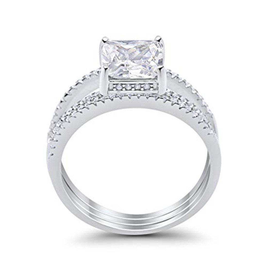 Princess Cut Wedding 3 Piece Ring Simulated Cubic Zirconia