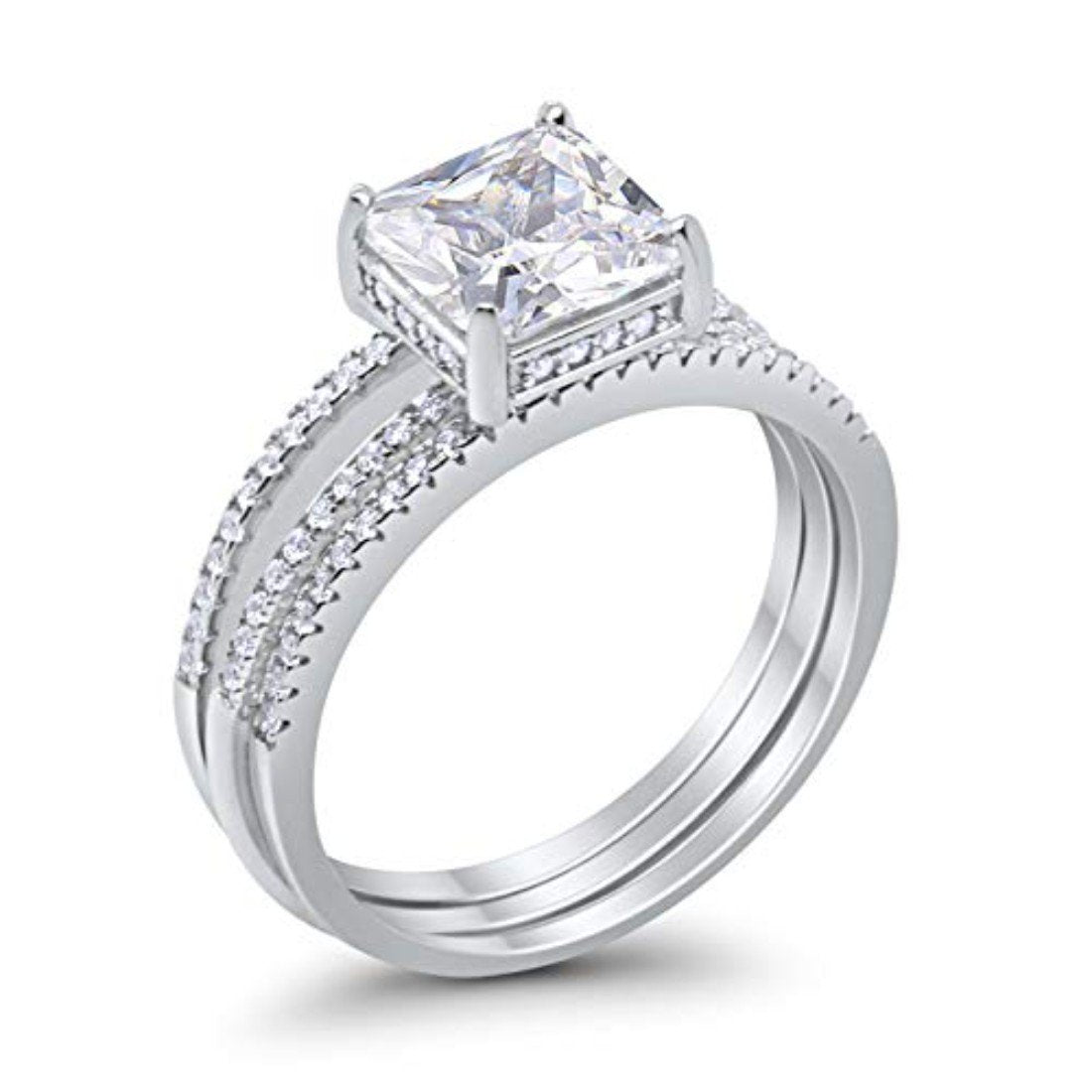 Princess Cut Wedding 3 Piece Ring Simulated Cubic Zirconia