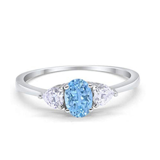 Oval Aquamarine CZ 3-Stone Fashion Promise Ring