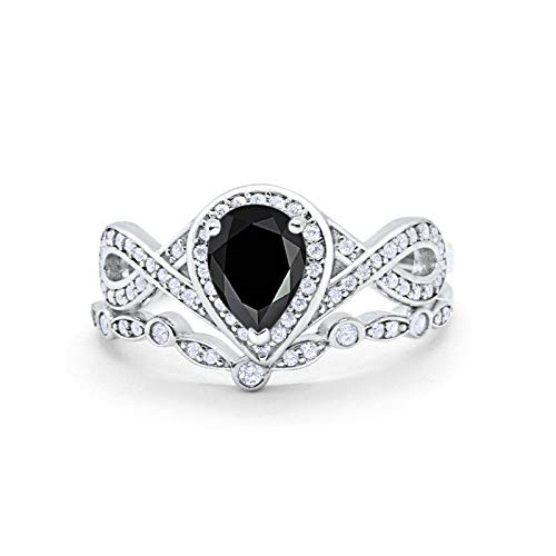 Teardrop Wedding Ring Simulated Black CZ Piece