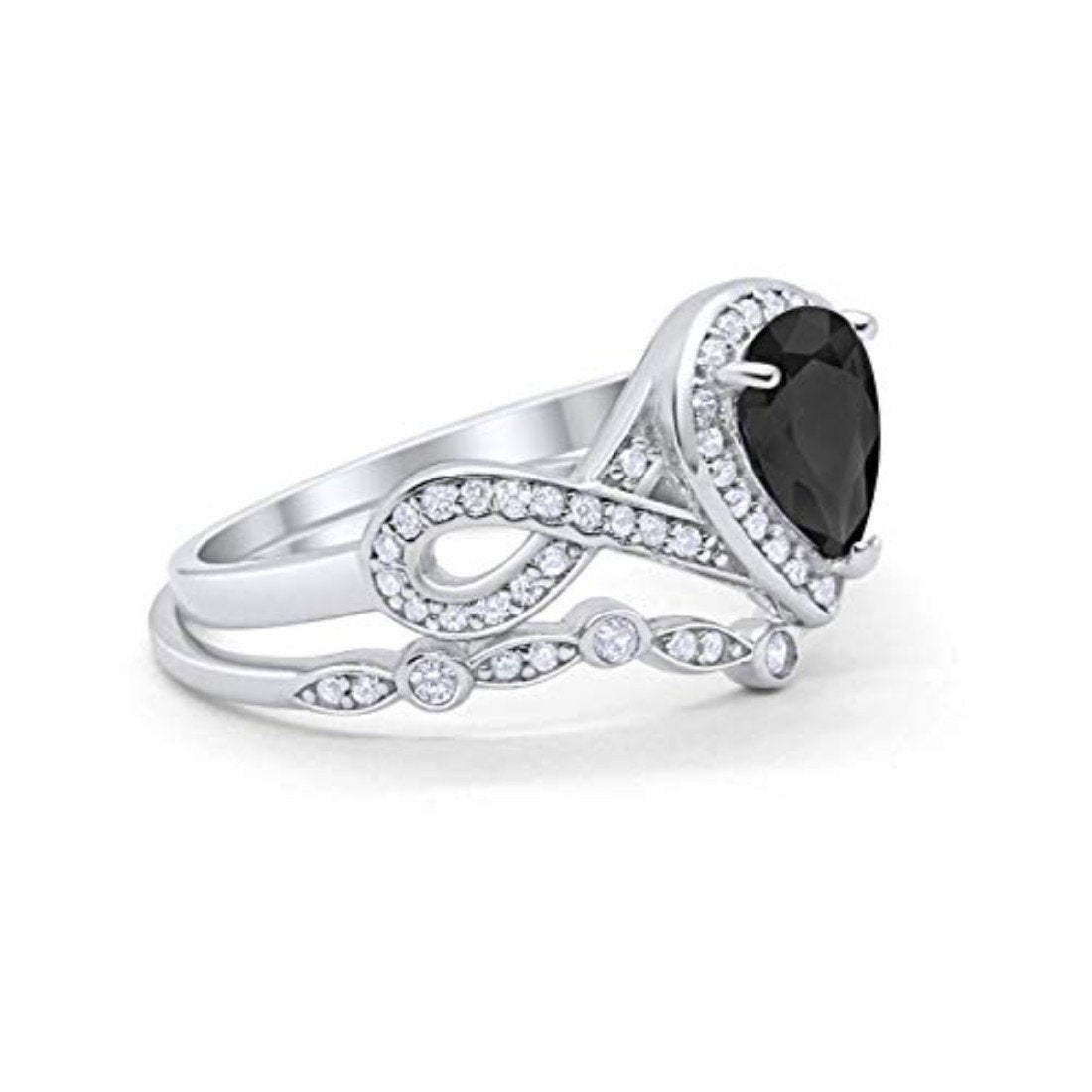 Teardrop Wedding Ring Simulated Black CZ Piece