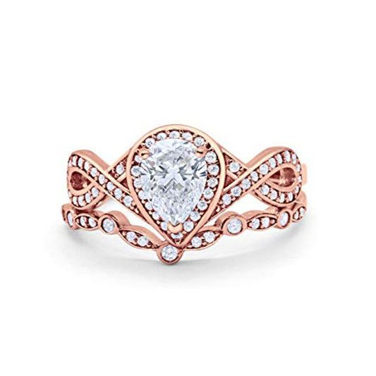 Teardrop Rose Tone, Simulated CZ Piece Wedding Ring