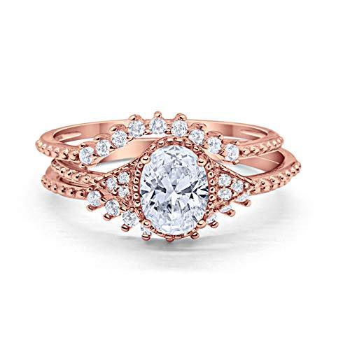 Teardrop Wedding Ring Band Piece Rose Tone, Simulated CZ