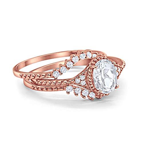 Teardrop Wedding Ring Band Piece Rose Tone, Simulated CZ