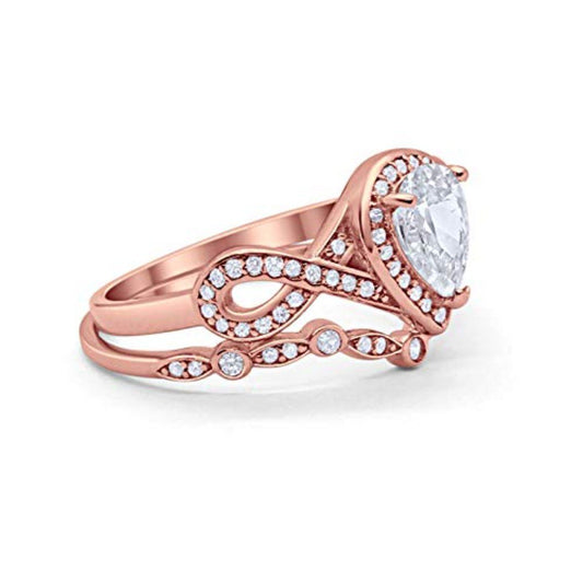 Teardrop Rose Tone, Simulated CZ Piece Wedding Ring