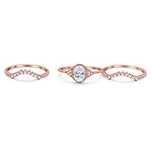 Teardrop Wedding Ring Band Piece Rose Tone, Simulated CZ