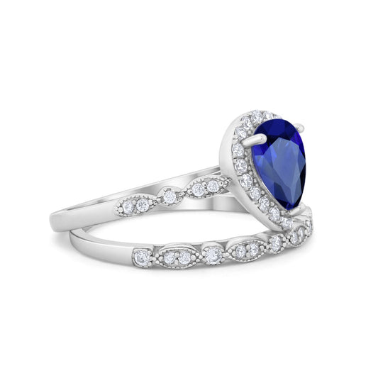 Teardrop Engagement Piece Ring Band Simulated Blue Sapphire CZ