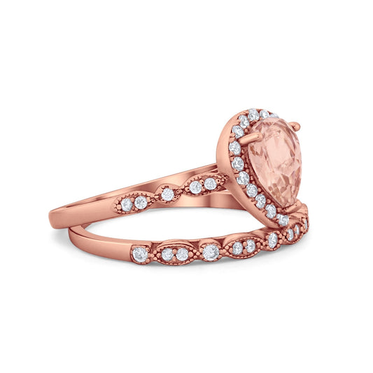 Teardrop Band Rose Tone, Simulated Morganite CZ Engagement Ring