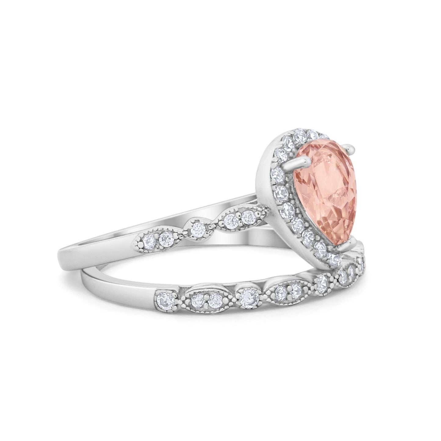 Teardrop Engagement Piece Ring Band Morganite CZ