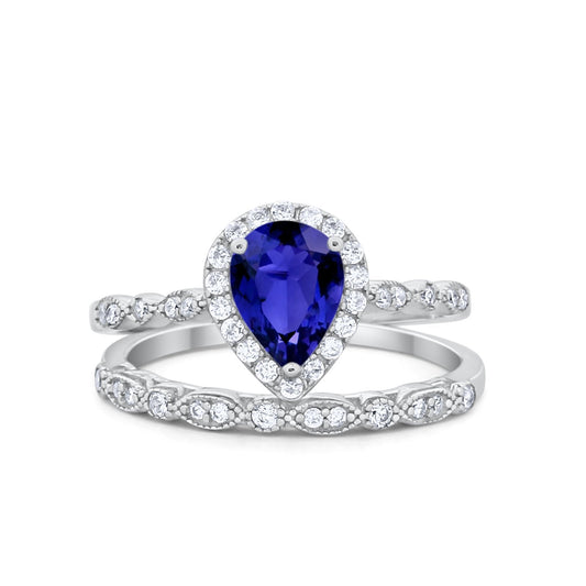 Teardrop Engagement Piece Ring Band Simulated Blue Sapphire CZ